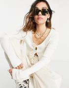 Weekday Tie Cotton Cardigan With Tie Front In Off White - White