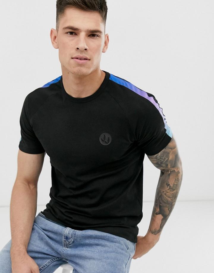 Jack & Jones Core T-shirt In Black With Sleeve Panel In Neon