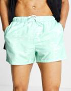 Asos Design Swim Shorts With Face Print In Short Length-green