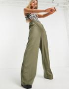 4th & Reckless Wide Leg Pants With Button Detail In Olive - Part Of A Set-green