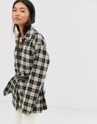 Monki Check Button-through Tie-waist Jacket In Multi