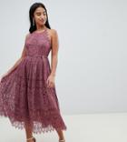 Asos Design Petite Lace Pinny Scallop Edge Prom Midi Dress - Purple