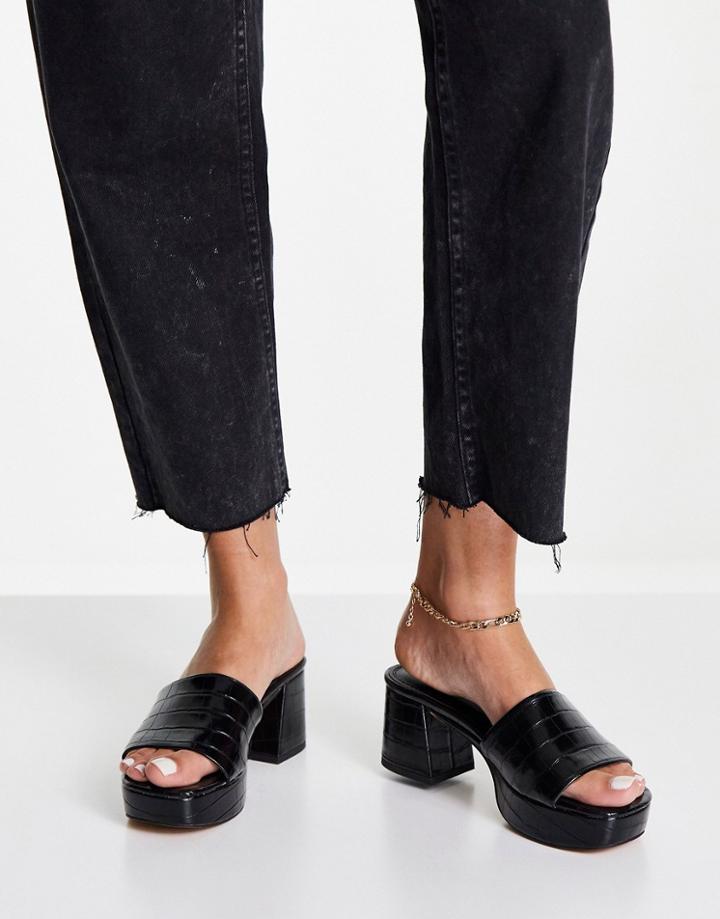 Asos Design Harris Platform Mules In Black Croc