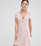 Alter Petite Button Front Short Sleeve Skater Dress - Pink