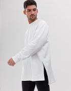 Asos Design Oversized Super Longline Sweatshirt With Side Splits And Dropped Hem In White