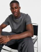 Asos Design T-shirt In Smart Gray Stripe-grey