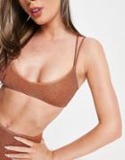 Asos Design Mix And Match Lattice Crop Bikini Top In Rust Glitter-copper