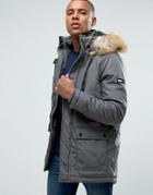 Tommy Hilfiger Denim Fur Hooded Parka Jacket - Gray