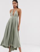 Asos Edition Plunge Cami Midi Dress With Full Skirt - Green