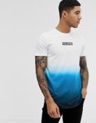 Hollister Chest Logo Print Dip Dye Curved Hem T-shirt In White To Navy