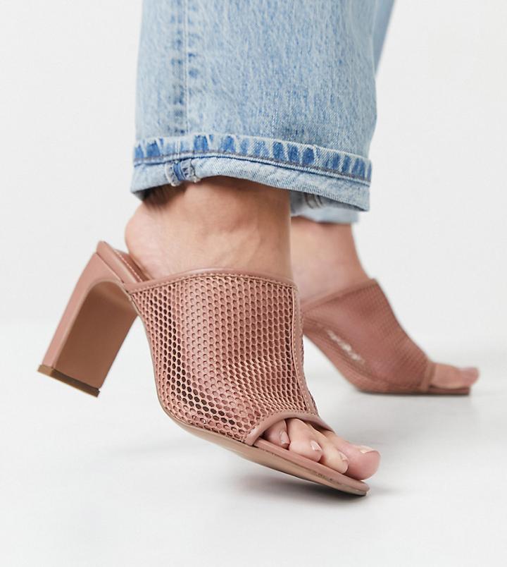 Asos Design Wide Fit Wisteria Mesh Heeled Mules In Beige-neutral