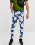 Asos Design Skinny Jeans In Bleach Print-blue
