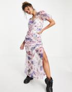 Asos Design Maxi Dress With Ruching Detail In Mix Print-black