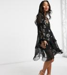 Asos Design Petite Smock Mini Dress With Cluster Embellishment In Black-neutral