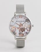 Olivia Burton Ob16cs10 Marble Floral Mesh Watch In Silver & Rose Gold - Silver