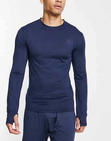 Threadbare Active Muscle Fit Long Sleeve Training Top In Navy
