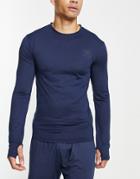 Threadbare Active Muscle Fit Long Sleeve Training Top In Navy