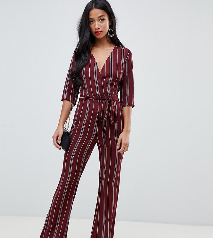 Parisian Petite Stripe Jumpsuit - Red