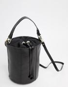 Asos Design Leather Bucket Cross Body Bag - Black