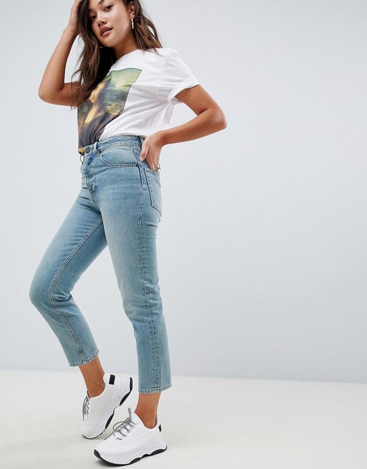 Asos Design Florence Authentic Straight Leg Jeans In Light Green Cast - Blue