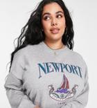 Asos Design Curve Sweatshirt With Newport Print In Gray Heather-grey