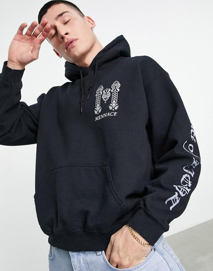 Mennace Hoodie In Washed Black With Sleeve And Back Print - Part Of A Set
