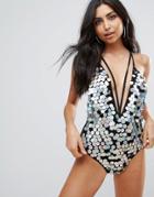 Jaded London Sequin Strappy Swimsuit - Black