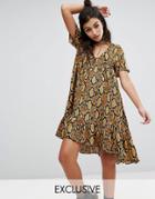 Milk It Vintage Midi Dress With Choker Detail In Snake - Brown