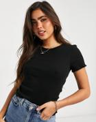 Warehouse Ribbed Lettuce Edge T-shirt In Black