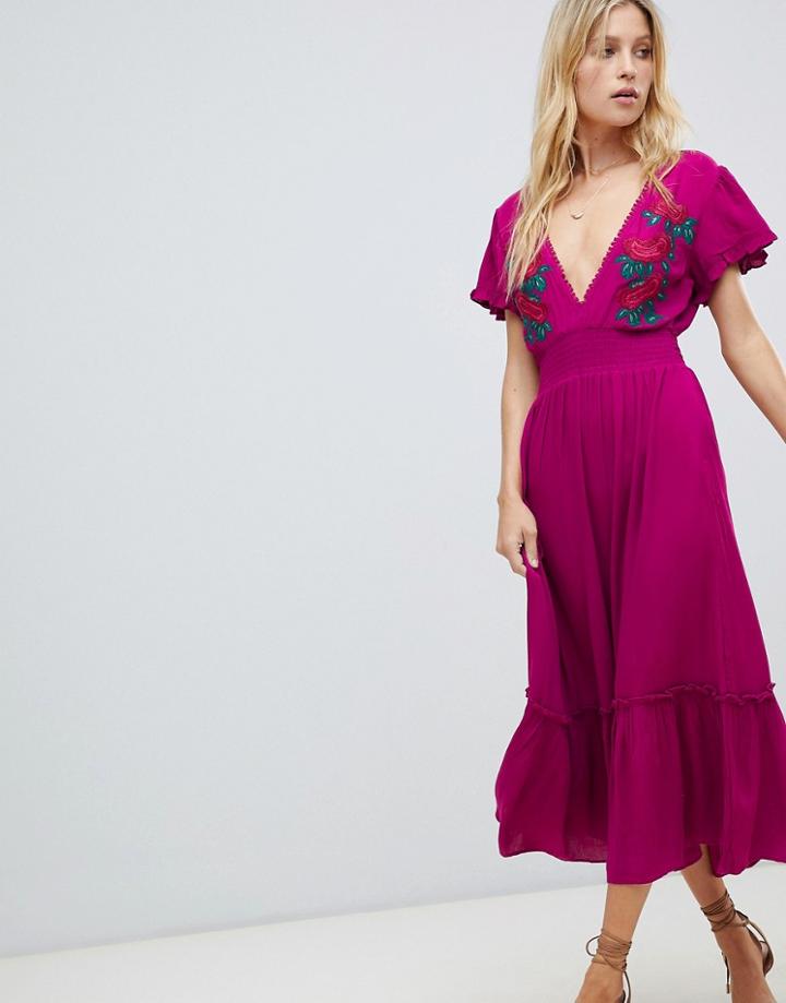 Cleobella Capri Embroidered Maxi Dress-pink