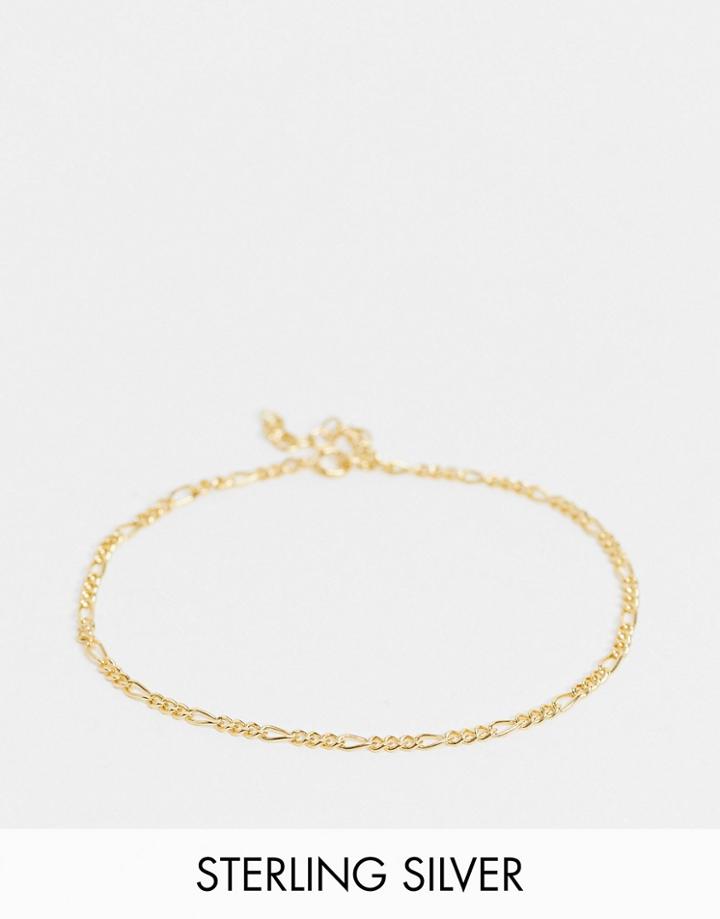 Asos Design Sterling Silver Skinny 1mm Figaro Chain Bracelet In 14k Gold Plate