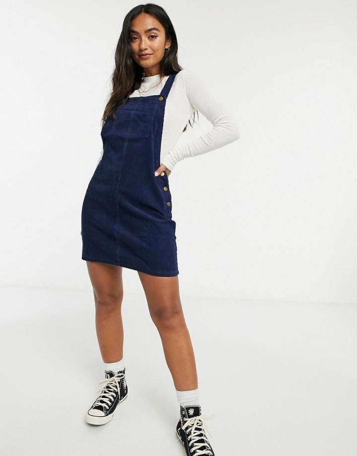 Brave Soul Alexa Cord Pinafore Overall Dress-navy