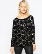 Ax Paris Metallic Print Sweater - Black