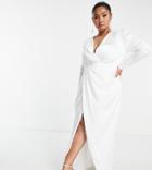 Asos Edition Curve Sadie Pleated Plunge Wrap Wedding Dress In Satin-white