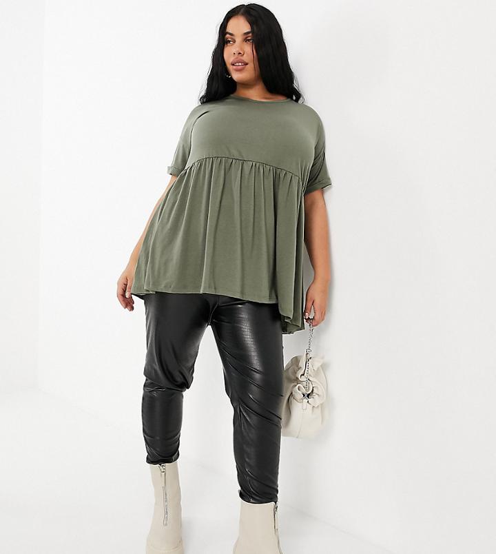 Yours Smock Top In Khaki-green