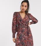 Vero Moda Petite Wrap Front Dress In Smudge Animal Print-multi