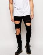 Asos Super Skinny Jeans With Open Rips - Black