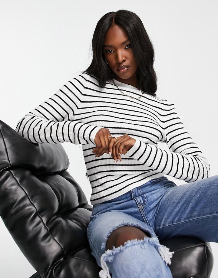 Na-kd Polyester Ribbed Round Neck Sweater In Black And White Stripe - Multi