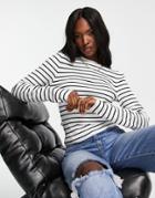 Na-kd Polyester Ribbed Round Neck Sweater In Black And White Stripe - Multi