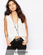 Rokoko Plunge Neck Drape Tank - Oatmeal