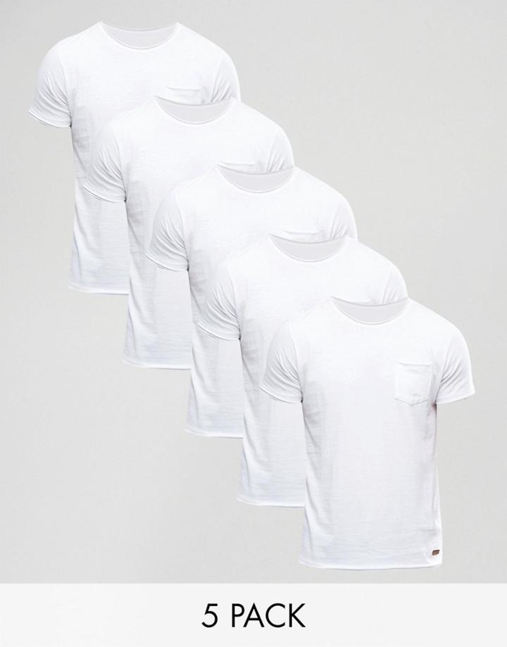 Brave Soul 5 Pack T-shirt - White