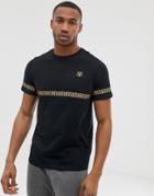 River Island Slim Fit T-shirt With Gold Print In Black - Black