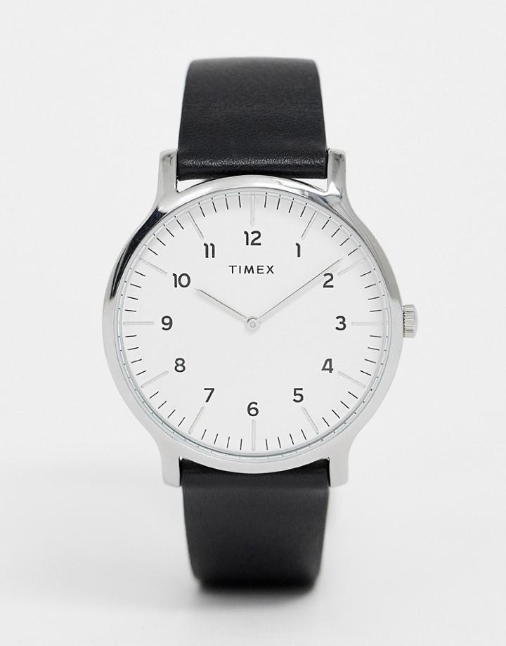 Timex Oslo Leather Watch In Black 40mm