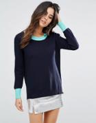 Louche Dini Longline Sweater With Color Block Trim - Navy