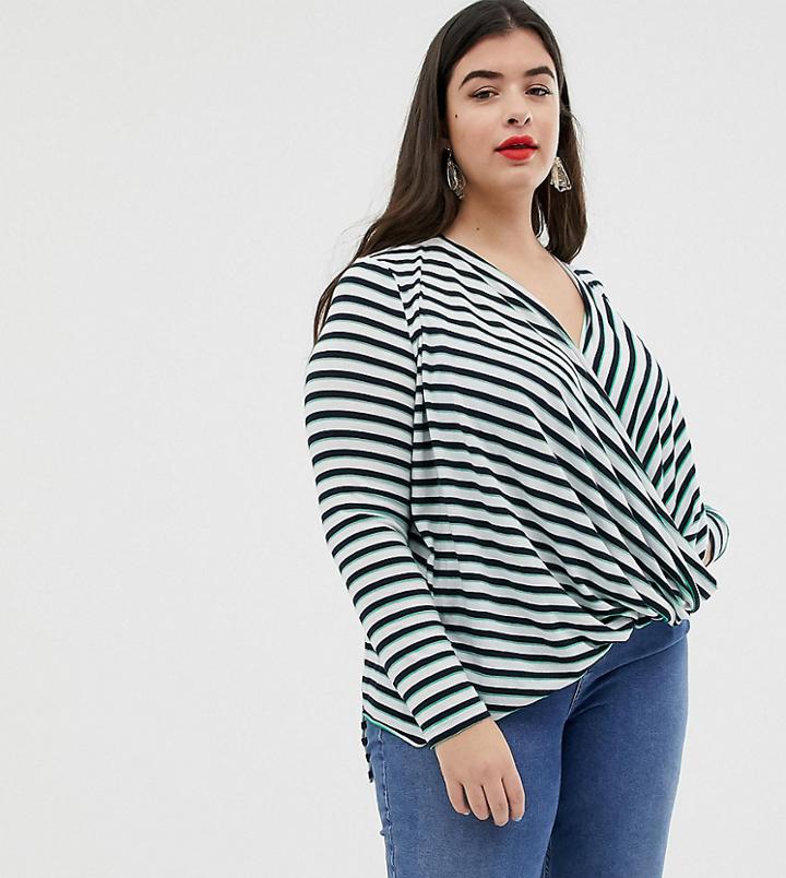 Vero Moda Curve Stripe Twist Hem Top - Multi