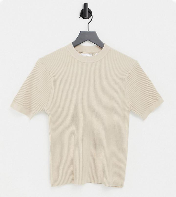 Collusion Knit Ribbed T-shirt In Camel-brown