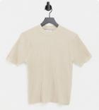 Collusion Knit Ribbed T-shirt In Camel-brown