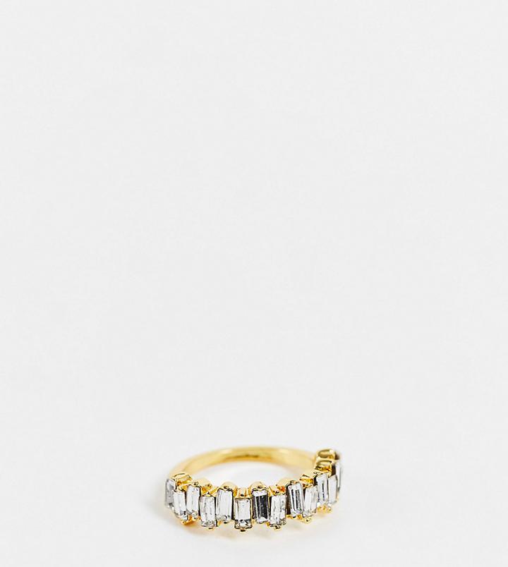 Asos Design 14k Gold Plated Ring With Baguette Clear Crystals