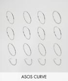 Asos Design Curve Pack Of 16 Minimal Mixed Texture Rings - Silver