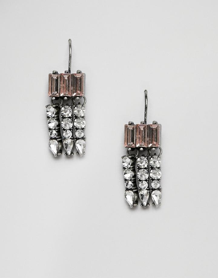 Steve Madden Baguette Stone Statement Earrings - Silver